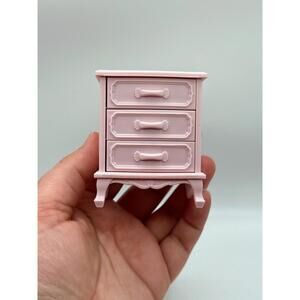 1:12 Scale Miniature Pink 3-Drawer Nightstand, Working Pull-Out Drawers